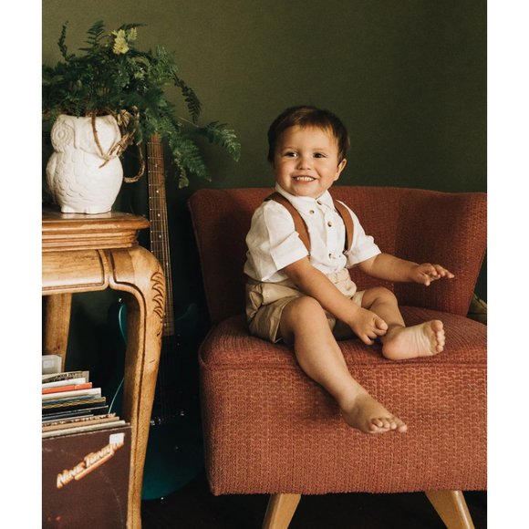 Boys Vintage Beige Grow with Me suspender shorts new - Picture 10 of 10